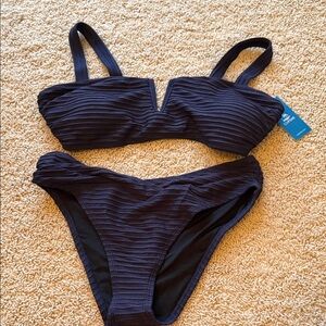 Cupshe Navy Textured Bikini Set